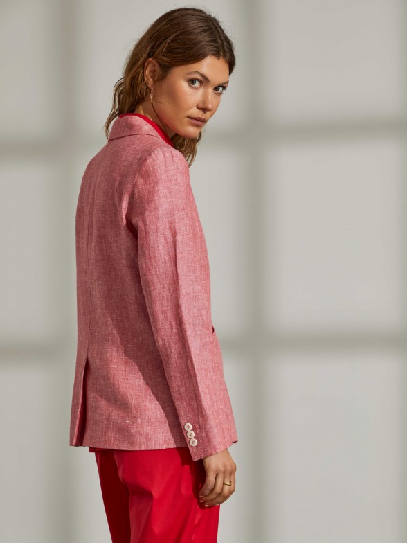 Woman's linen blazer with button placket and pockets