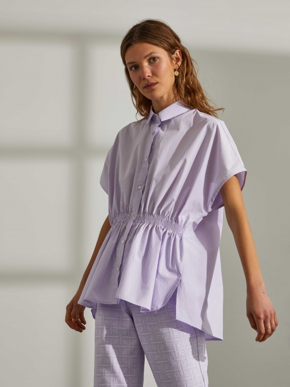 Camisa para mulher de algodo com mangas curtas e elstico na cintura