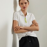 Woman's stretch cotton polo shirt with zip and short sleeves