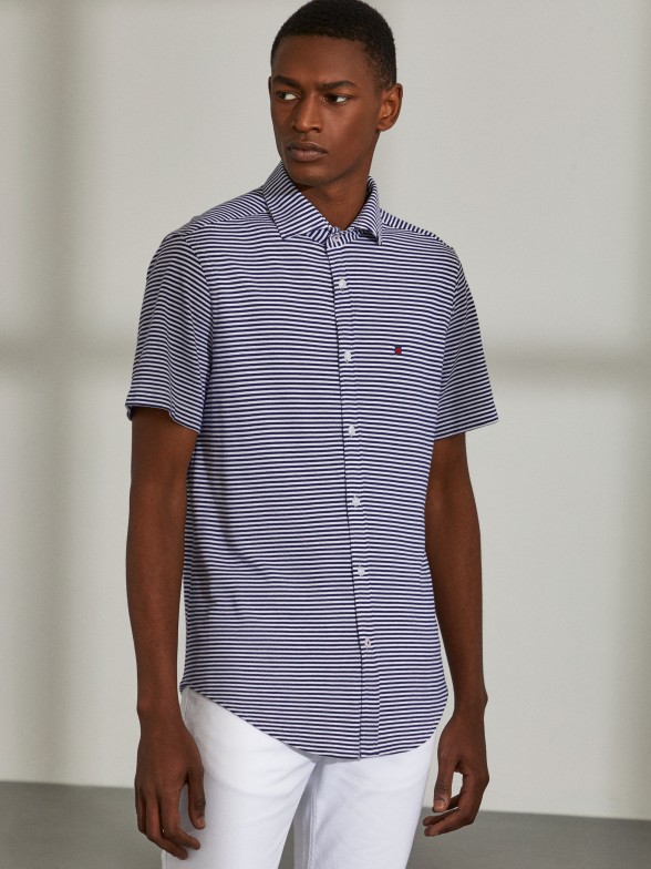 Camisa para homem slim fit de algodo com riscas