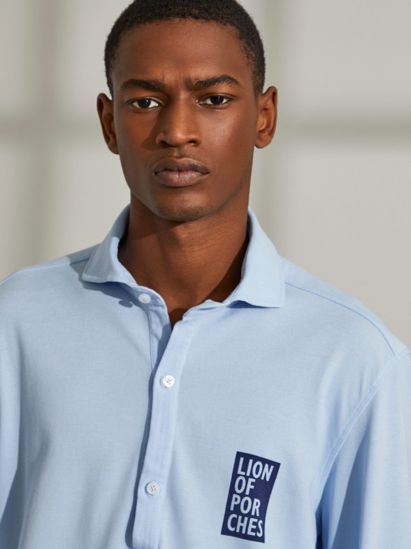 Polo para homem slim fit piqu com manga comprida