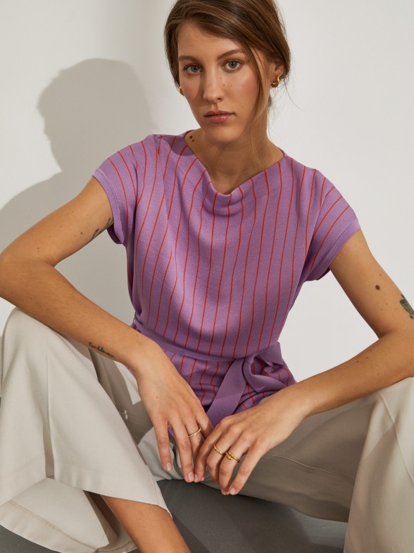 Tnica para mulher bicolor em rayon com cinto