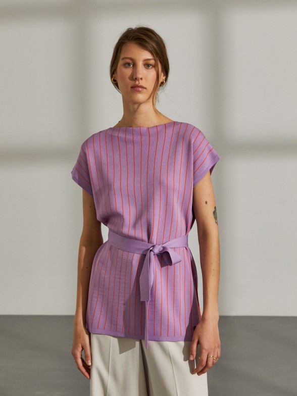 Tnica para mulher bicolor em rayon com cinto