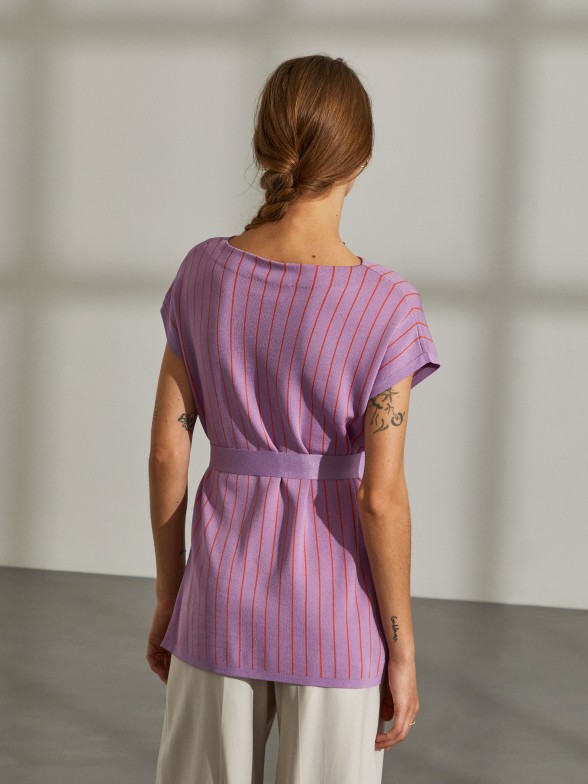 Tnica para mulher bicolor em rayon com cinto