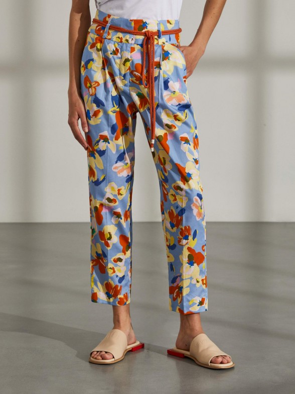 Calas para mulher paper bag com estampado floral e cinto