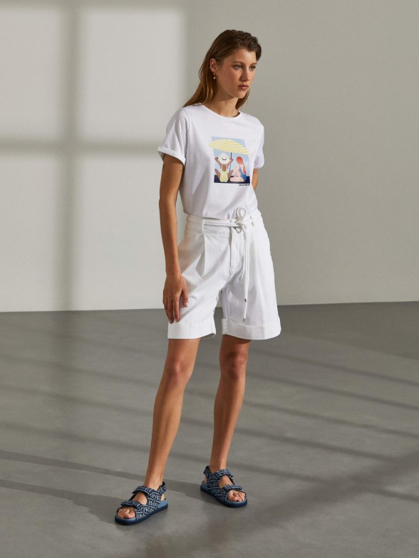 T-shirt para mulher de algodo com gola redonda e estampado