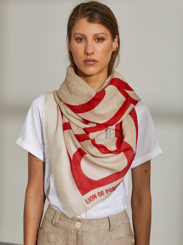 Echarpe para mulher de linho e viscose com padr�o e franjas