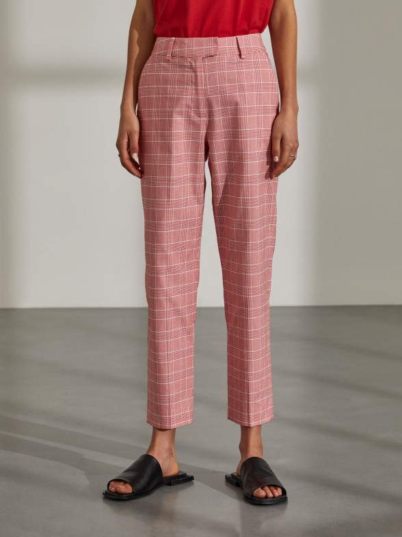Woman's stretch cotton chinos with plaid pattern