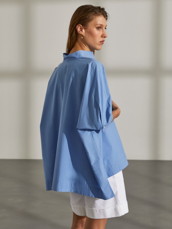 Woman's cotton tunic with short sleeves and pompom