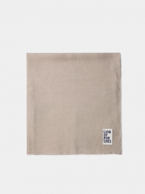 Man's scarf in linen and viscose with fringes and branding
