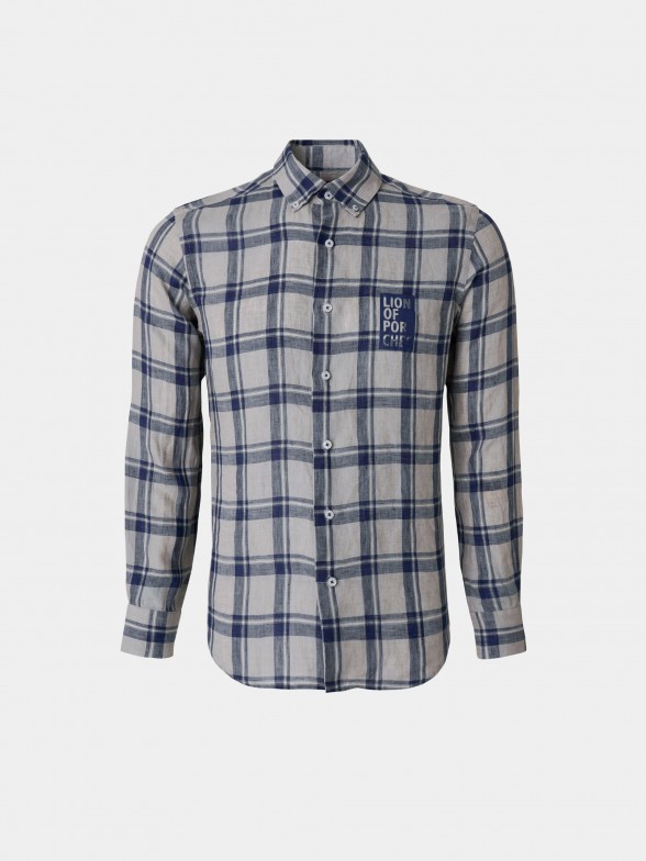 Camisa para homem slim fit em linho com padro de xadrez