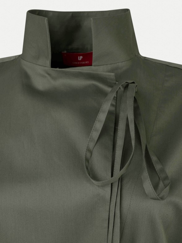 Vestido comprido de algodo com manga abalonada