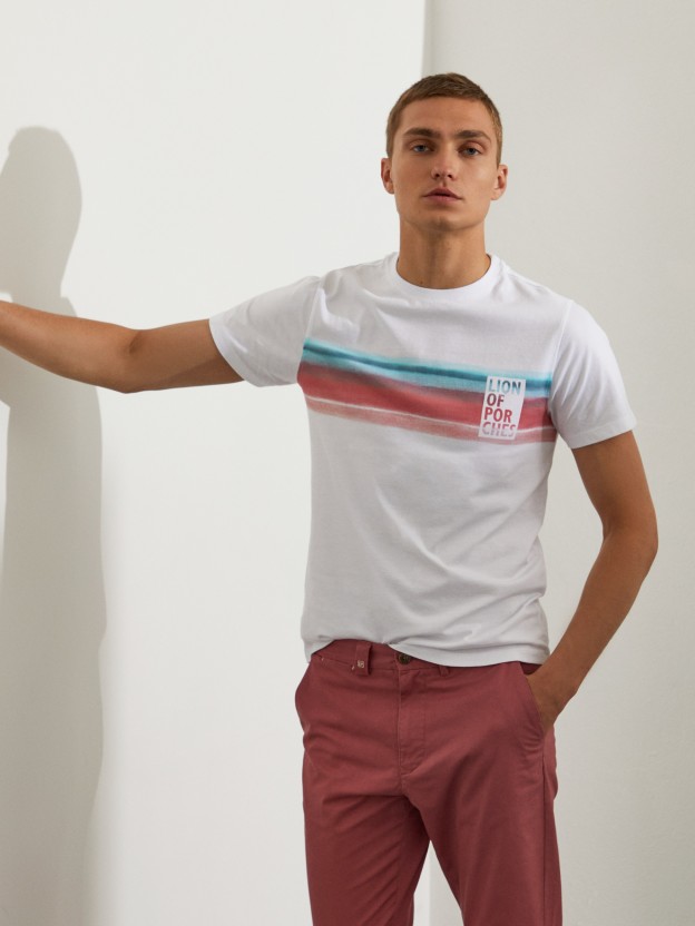 Man's cotton t-shirt with round neck and print