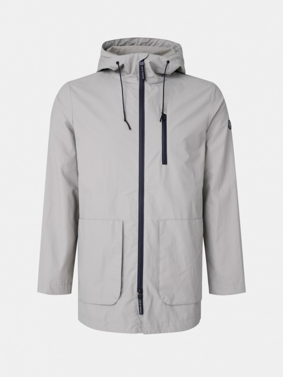 Man's parka in technical fabric with hood and pockets