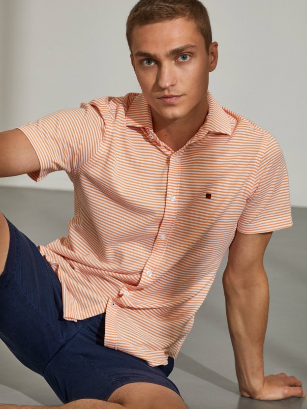 Camisa para homem slim fit de algodo com riscas