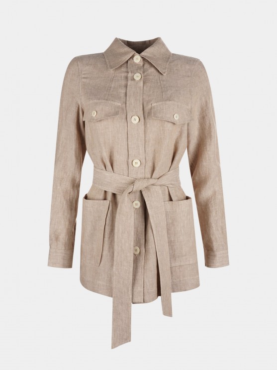 Woman's linen overshirt with belt and pockets