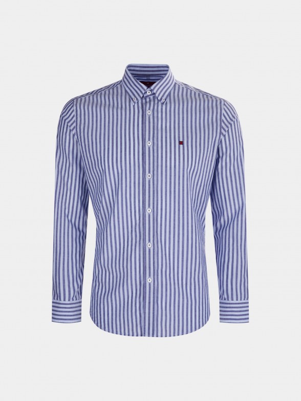 Man's cotton and linen slim fit shirt with stripe pattern