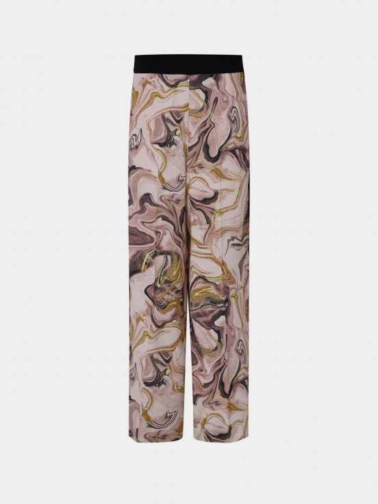 Woman's wide trousers with colourful print and belt