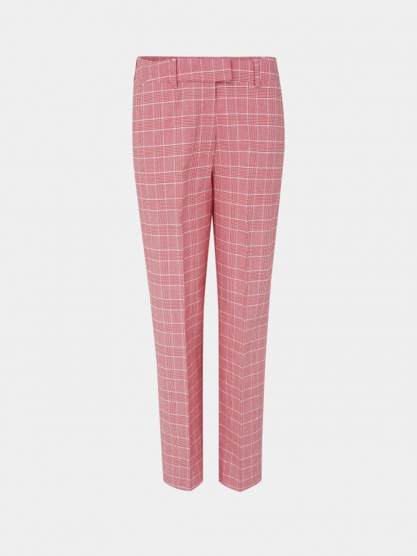 Woman's stretch cotton chinos with plaid pattern