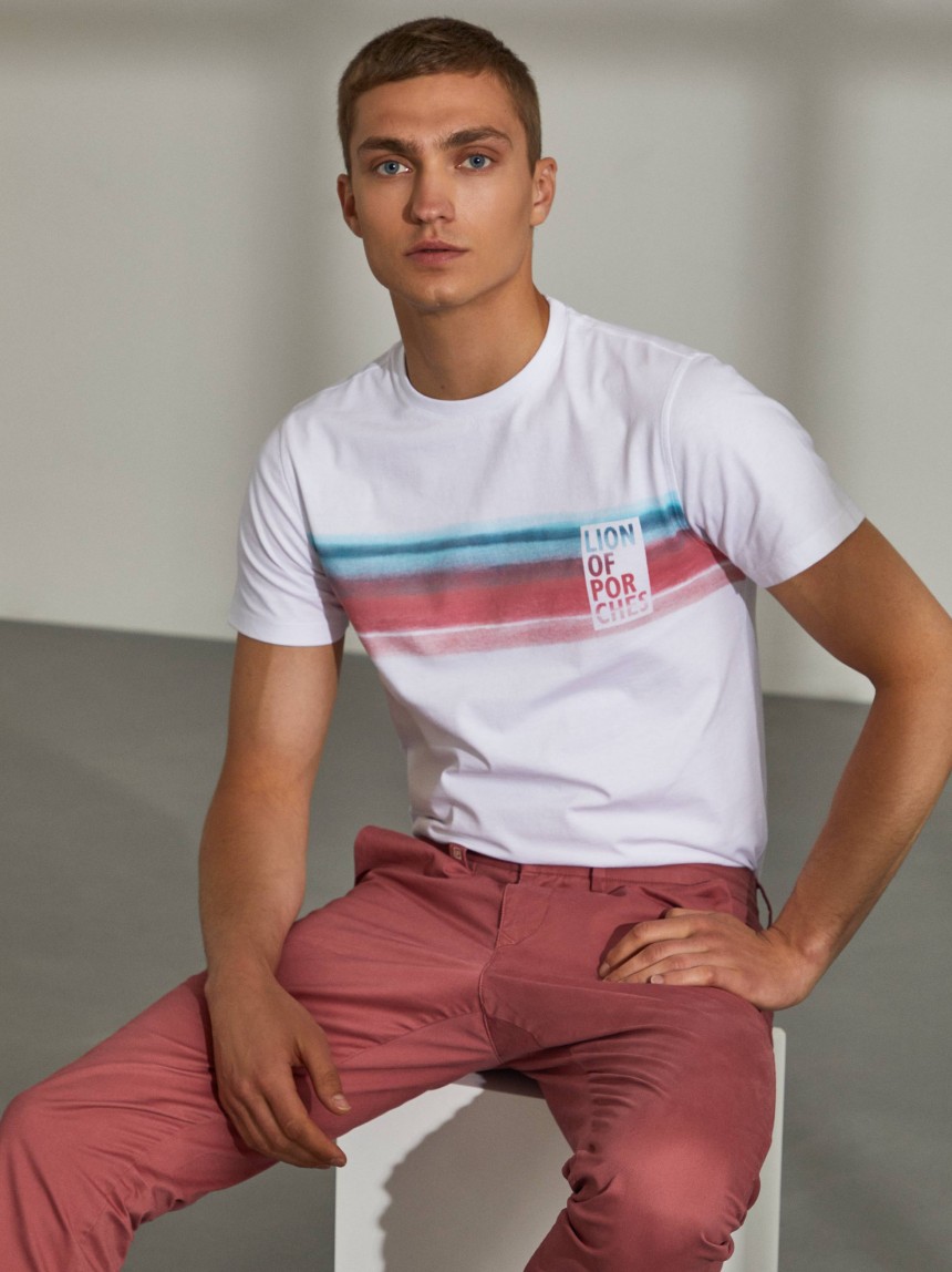 Cal�as para homem slim fit chino de algod�o stretch