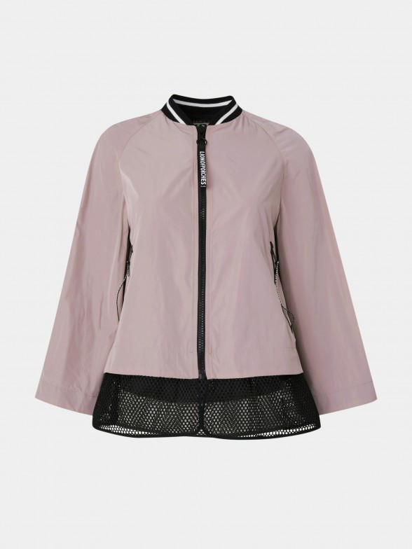 Woman's bicolour jacket with net frill and full front zip