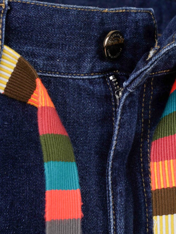 Woman's regular fit denim trousers with multicolour belt