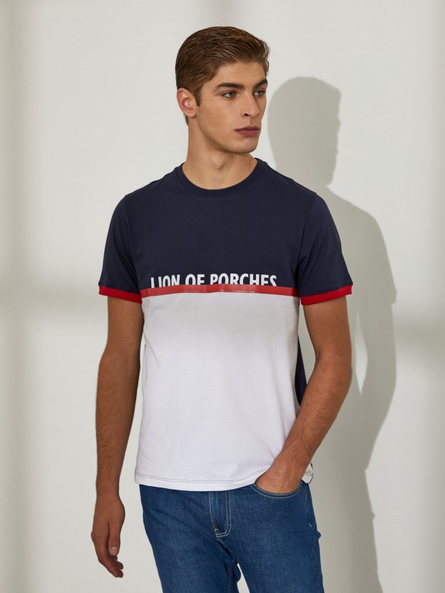 Man's two colour t-shirt with round neck and short sleeves