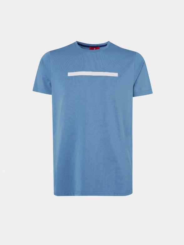 T-shirt para homem de algodão com gola redonda e risca no peito