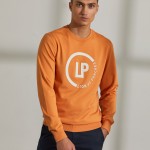 Man's sweatshirt in knit cotton with round collar and printed design