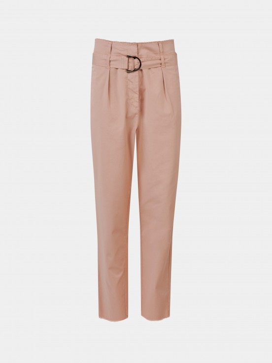 Woman's trousers in twill with high waist and belt