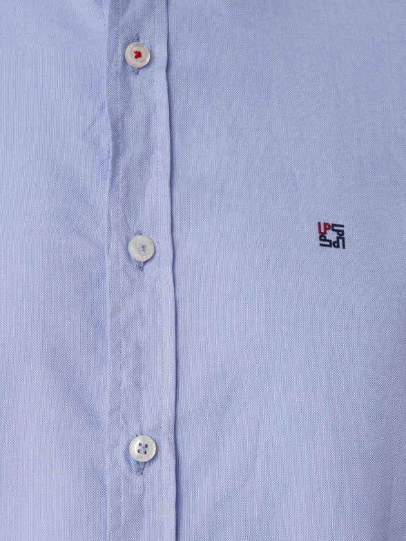 Man's slim fit cotton shirt with two button collar