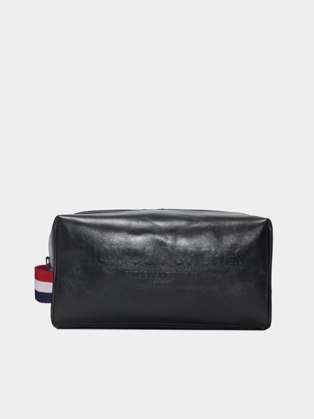Man's black leather case with zip - Image product
