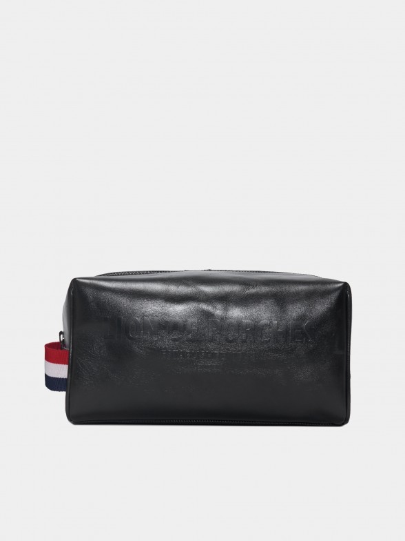 Man's black leather case with zip