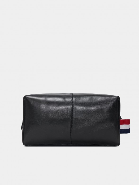 Man's black leather case with zip