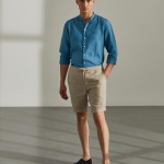 Man's regular fit bermuda shorts in linen with drawstring