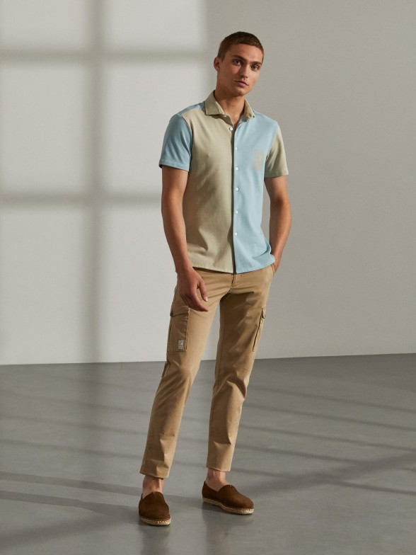 Camisa para homem slim fit bicolor de algodo