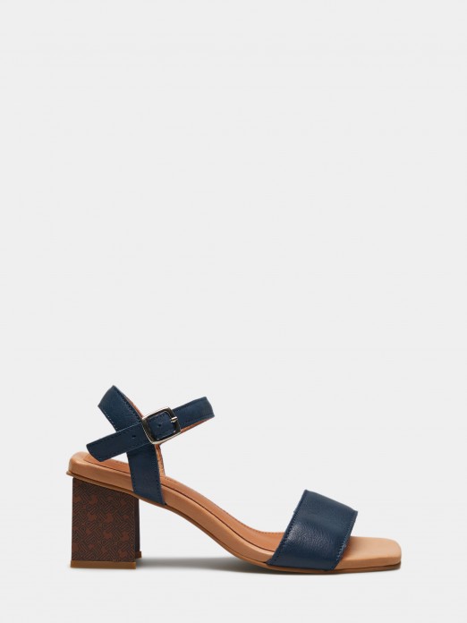 Woman's sandals with leather bicolour heel
