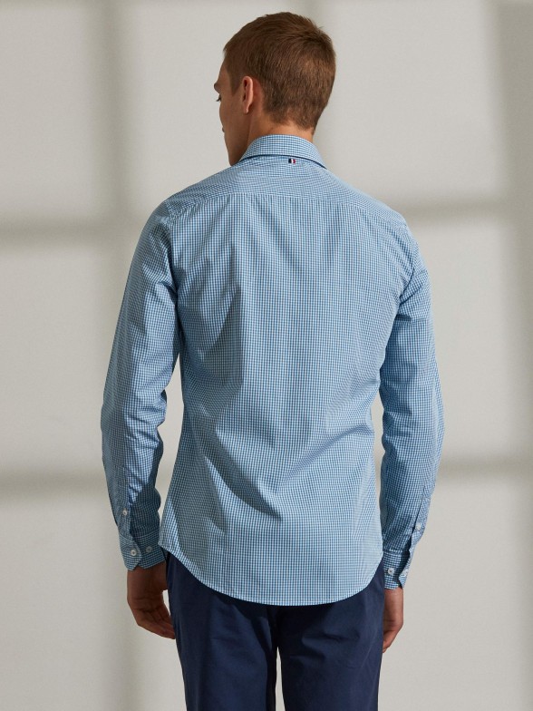 Camisa para homem slim fit de algodo com padro de xadrez