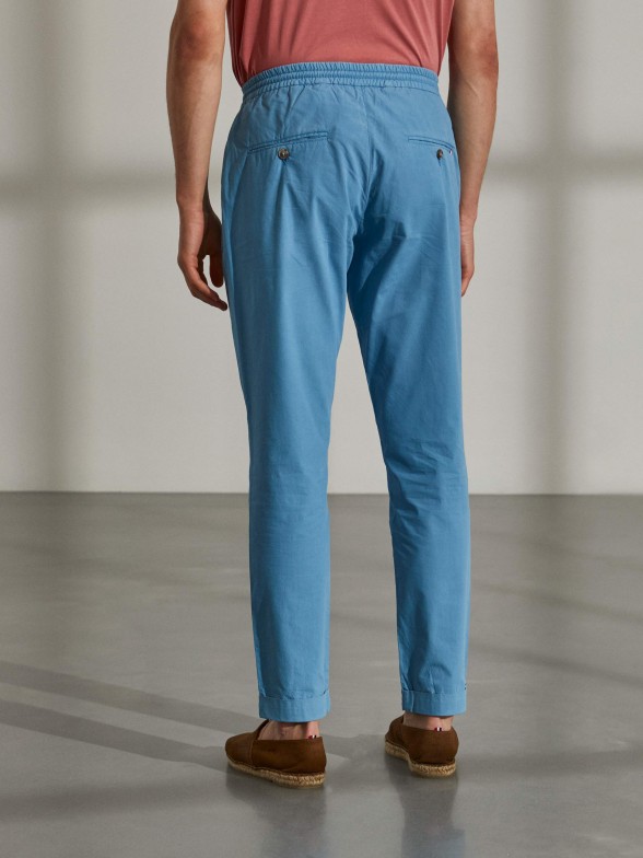 Man's regular fit cotton trousers with drawstring