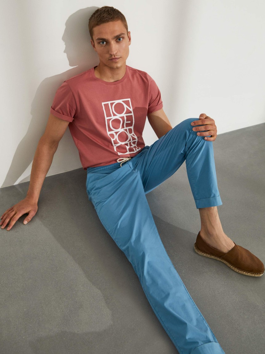 Cal�as para homem regular fit de algod�o com cord�o