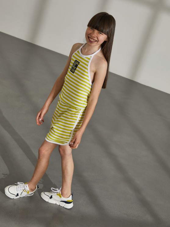 Striped overalls sleeveless printed