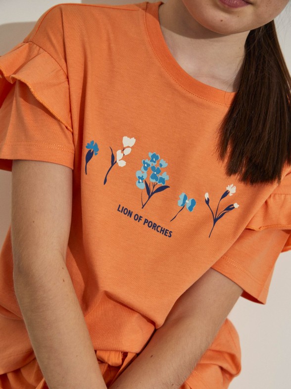 T-Shirt estampada com folhos