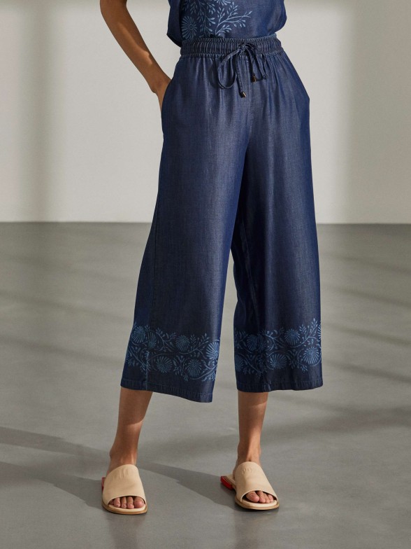 Calças para mulher culotte em lyocell com padrão 