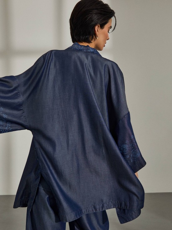 Kimono para mujer en lyocell estampado con cinturón
