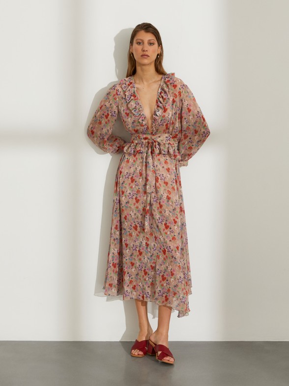 Saia comprida fluda com estampado floral