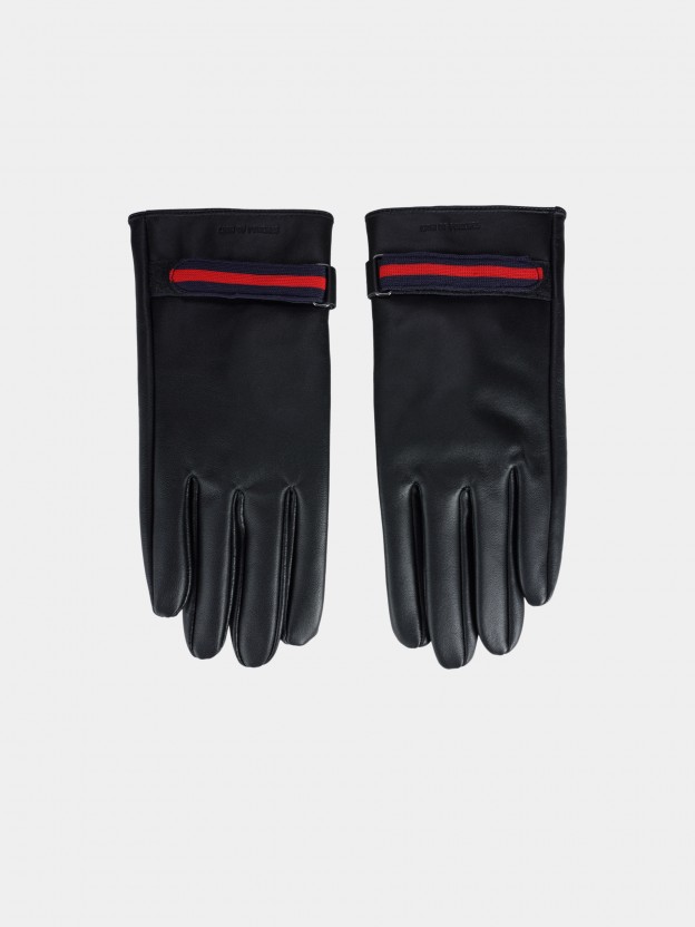 Leather gloves with bicolor ribbon detail