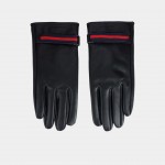 Leather gloves with bicolor ribbon detail