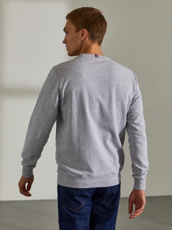 Man's sweatshirt in cotton with round collar and print