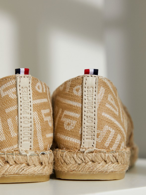 Woman's espadrilles in monogrammed denim with rubber sole