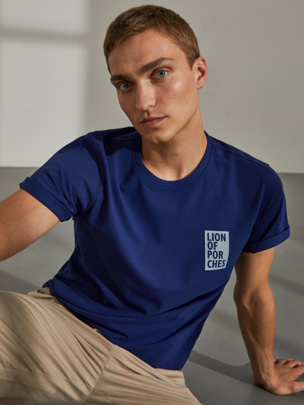 Camiseta de algodón para hombre con cuello redondo y mangas cortas